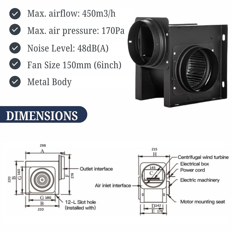 Astberg Astberg Kitchen FanAHT 1534 150mm6 2 DIFFUSER 6 1 COWL 6 1 PIPE 6 Silent mix flowInline fanDuct fanCowl with MeshChimney CowlVent capInline Duct Ventilation System Accessories  - Image 3
