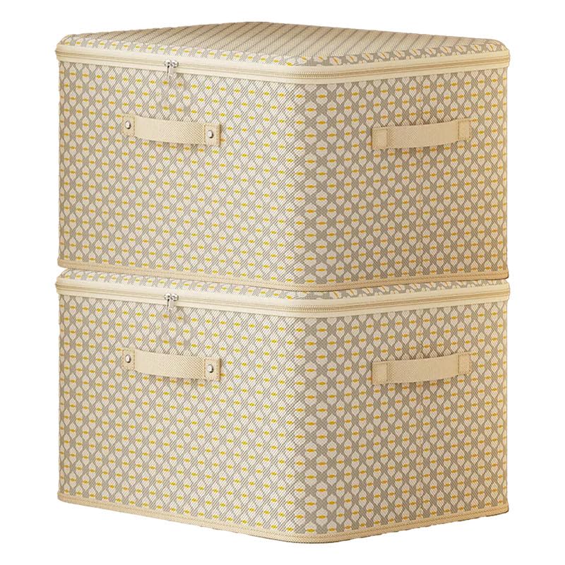 PRIME PICK XL Wardrobe Clothes Storage Organizer Box Foldable Breathable Washable Fabric Lid Handles Multipurpose Wardrobe Storage Organizer beige Pack of 2 - Image 1
