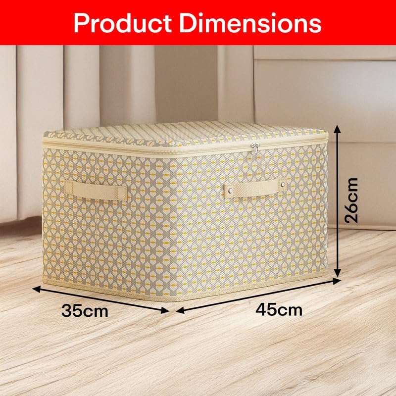 PRIME PICK XL Wardrobe Clothes Storage Organizer Box Foldable Breathable Washable Fabric Lid Handles Multipurpose Wardrobe Storage Organizer beige Pack of 2 - Image 3