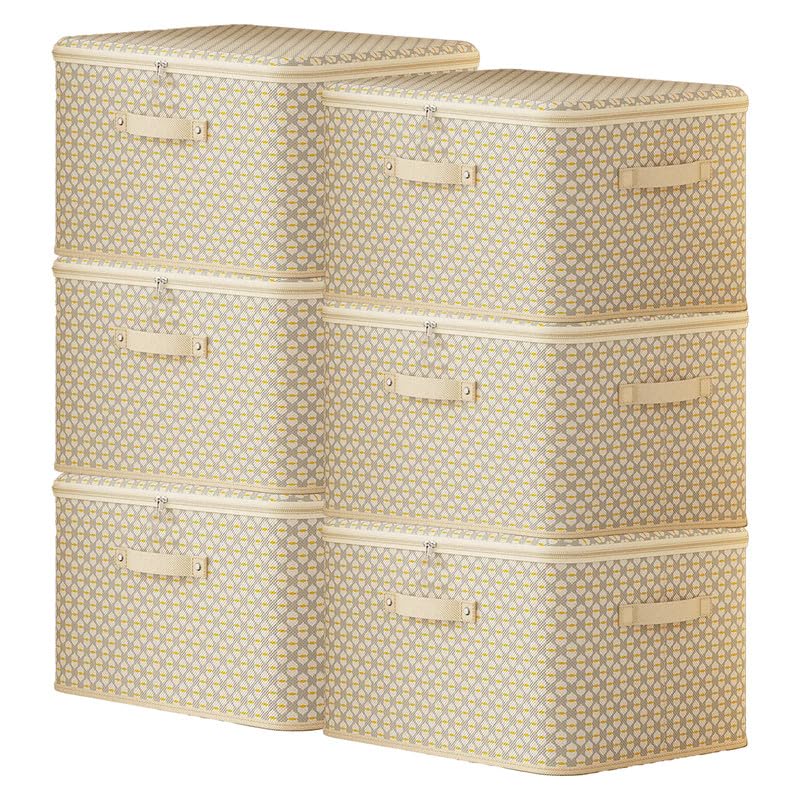 PRIME PICK XL Wardrobe Clothes Storage Organizer Box Foldable Breathable Washable Fabric Lid Handles Multipurpose Wardrobe Storage Organizer beige Pack of 2 - Image 2