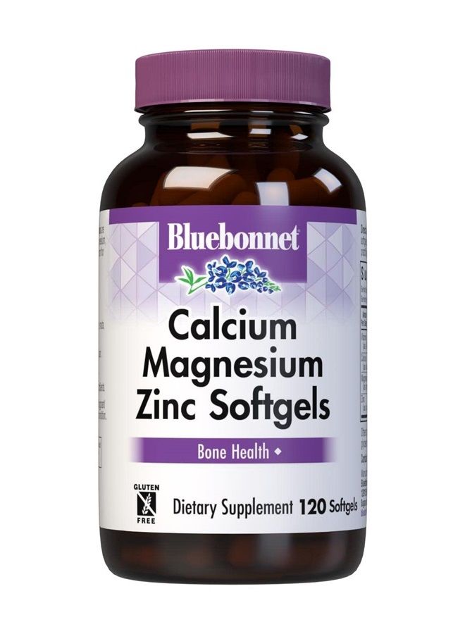 Bluebonnet Nutrition Calcium Magnesium Zinc Plus Vitamin D3, 1000 mg of Calcium, 500 mg of Magnesium and 15 mg of Zinc, 400IU Vitamin D3, For Strong Healthy Bones*, Gluten-Free, Dairy-Fee, 120 softgel - Image 1