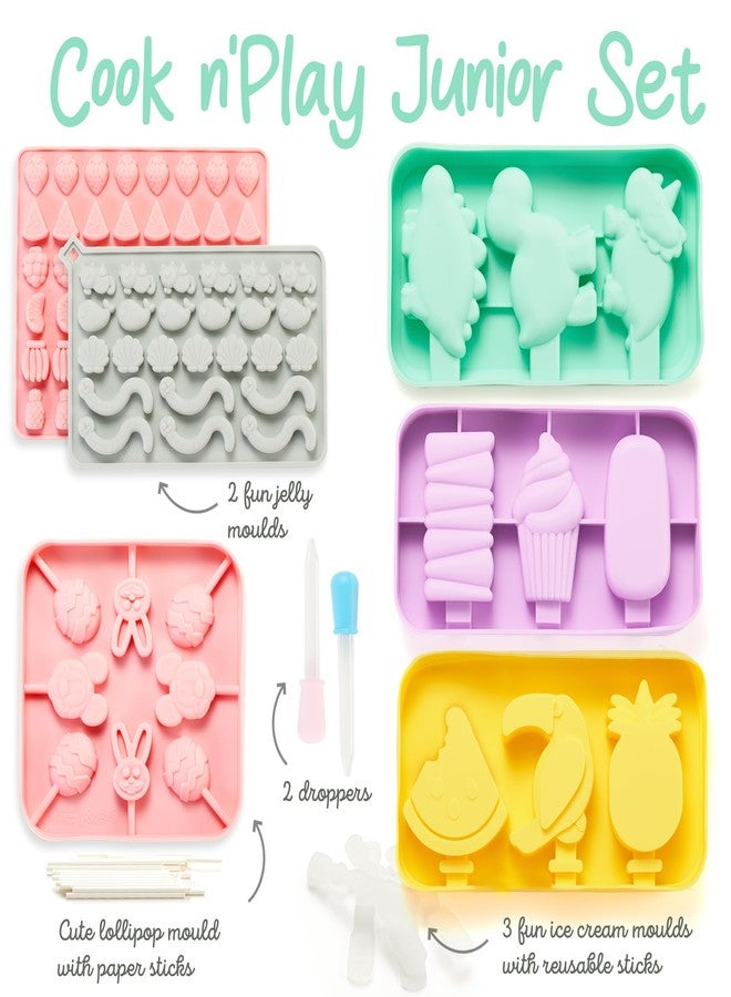 GET FRESH Kids Cooking Ice Cream and Candy Making Tool Set - 8-PCS Silicone Lollipop Jelly Candy Gummy Ice Cream Molds for Kids - Dino& Fruit Silicone Ice Cream Molds - Cooking Kit 3 4 5 6 7 8 Years - Image 3