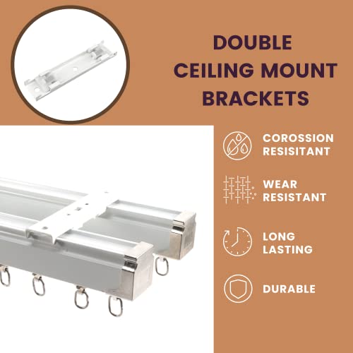 Jos & Haz Straight Curtain Track Double Ceiling Brackets, White, 6 Pack, Ceiling Mount Curtain Support, Track Accessories - Image 2