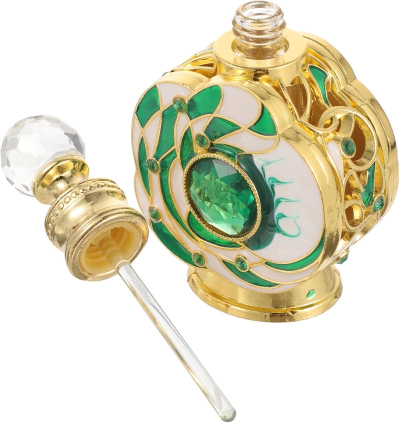 زجاجة عطر فارغة قابلة لإعادة ال��عبئة من Garneck Vintage، سعة 12 مل، بتصميم زهور من المعدن الأخضر، مناسبة للسفر وديكور المنزل - Image 1