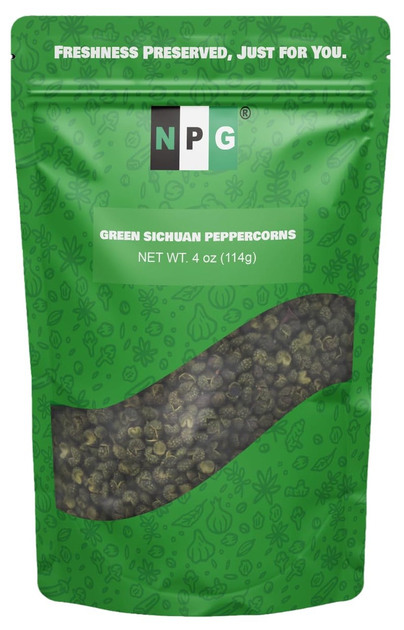 NPG Sichuan Green Peppercorns 4 Oz, Mouth-Numbing Spice, Strong Szechuan Pepper Flavor, Essential for Chinese Sichuan Cuisine, Mapo Tofu, Kung Pao Chicken - Image 1