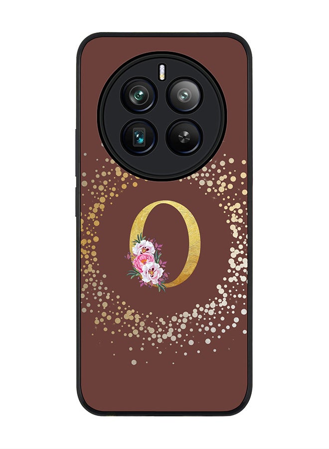 Stylizedd Rugged Black edge case for Realme 12 Pro / Realme 12 Pro Plus 5G, Slim fit Custom Monogram Initial Letter Floral Pattern Alphabet-O (Brown ) - Image 1