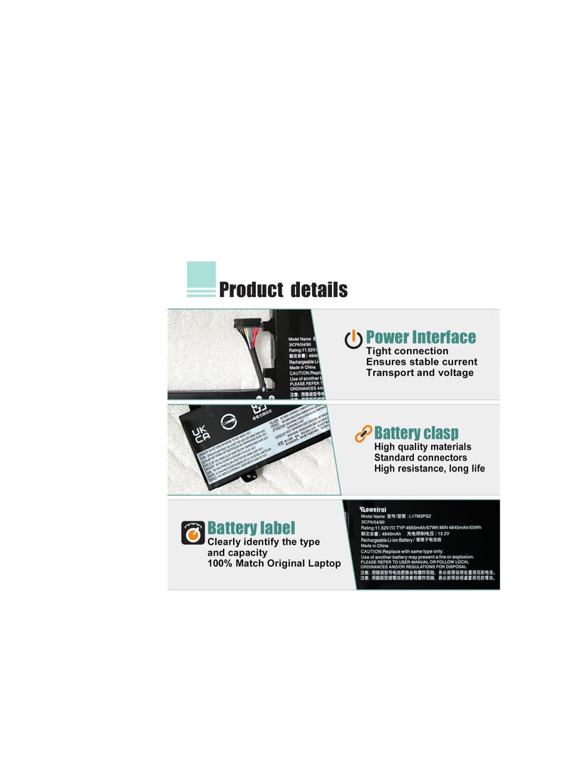 Terabyte بطارية متوافقة مع LEN0VO رقم الجزء: L17C3PG1، L17C3PG2، L17L3PG1، L17L3PG3، L17M3PG1، L17M3PG2، L17M3PG3، L17S3PG1، 4400mAh - Image 3