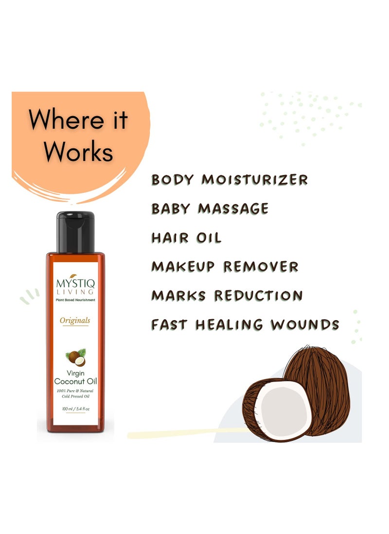 Mystiq Living Combo of Extra Olive Oil Coconut Oil for Hair Skin Baby Massage Cold Pressed 100% Pure Natural 200 ML Pack of 2 100 ML each