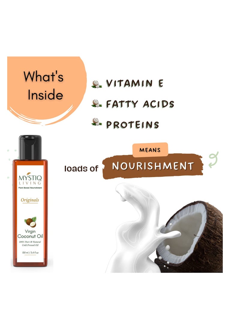 Mystiq Living Combo of Extra Olive Oil Coconut Oil for Hair Skin Baby Massage Cold Pressed 100% Pure Natural 200 ML Pack of 2 100 ML each