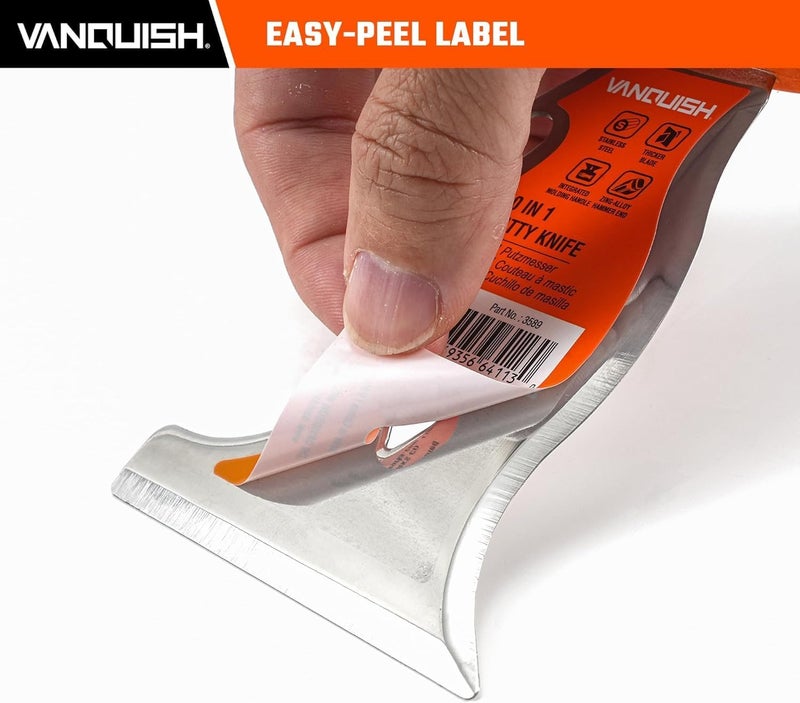 Vanquish 5 In 1 Stainless Steel Putty Knife Paint Scraper with Soft Grip Handle and Metal Hammer End (3568) - Image 3