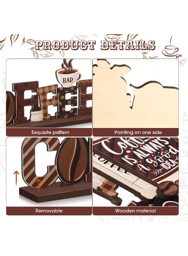 طقم ديكور ركن القهوة الخشبي 6 قطع – ديكور مزرعة ريفي لبار القهوة ومنطقة القهوة في المطبخ مع لافتات خشبية للتيرد تري - Image 3