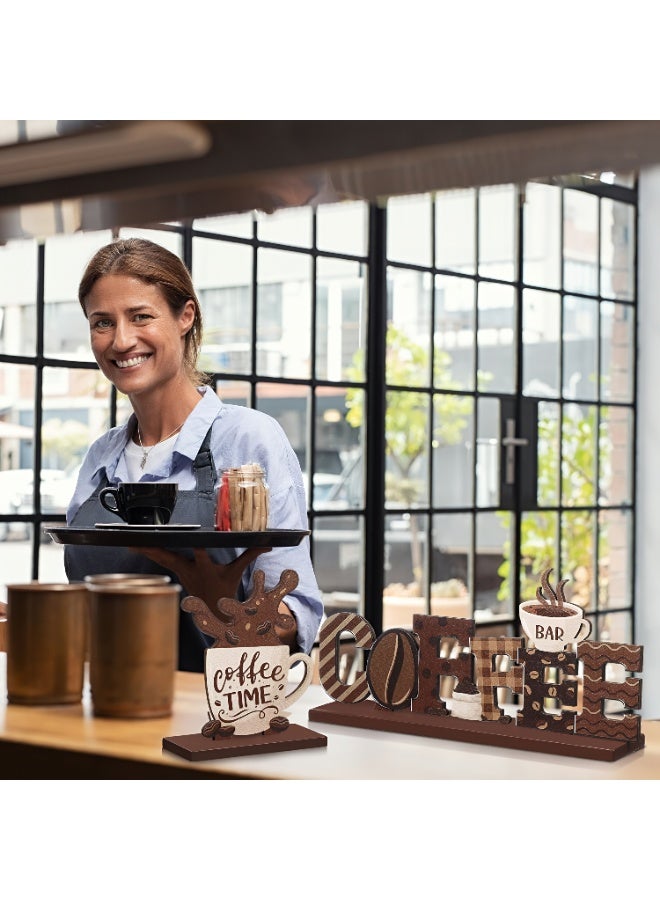 طقم ديكور ركن القهوة الخشبي 6 قطع – ديكور مزرعة ريفي لبار القهوة ومنطقة القهوة في المطبخ مع لافتات خشبية للتيرد تري - Image 4