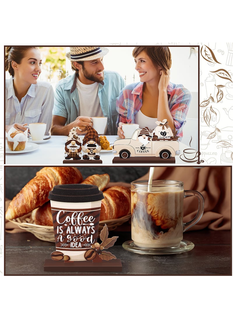 طقم ديكور ركن القهوة الخشبي 6 قطع – ديكور مزرعة ريفي لبار القهوة ومنطقة القهوة في المطبخ مع لافتات خشبية للتيرد تري - Image 2