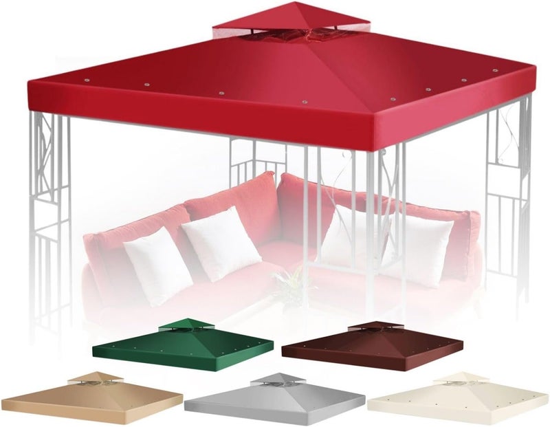Flexzion Gazebo Cover Replacement Canopy Top 8x8 Ft (2.4m x 2.4m) - Double Tier Top Canopy Cover Replacement with UV30+, Dirt, Water Resistant for Outdoor, Sunshade, Garden, Patio, Pavilion (Red) - Image 1