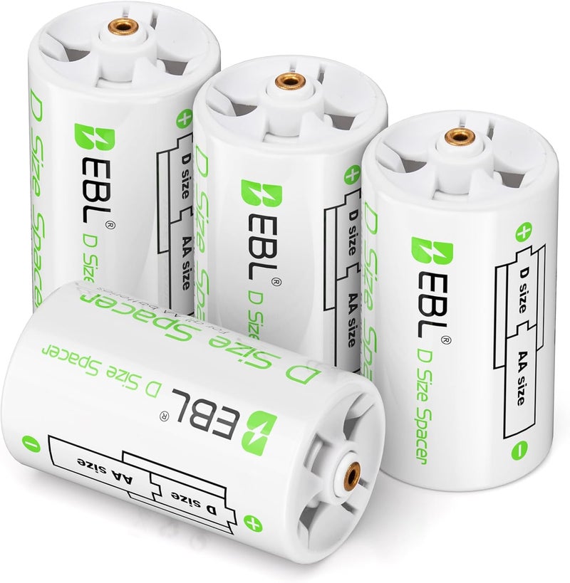 EBL D Size Battery Adapters - 4 Pack, AA to D Size Battery Spacer Converter Case - Image 1