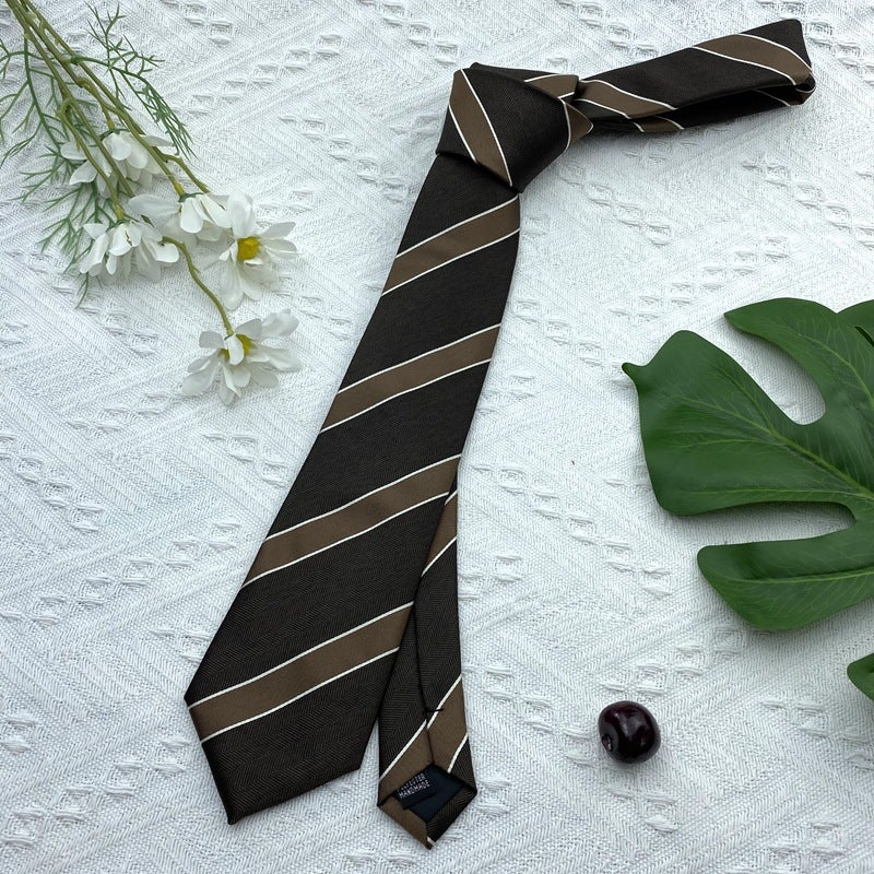 Coffee Striped Tie Retro Style Contrasting Color Green Hand Tie vintage Casual Versatile Brown Trendy Shirt Coffee Striped Hands Coffee Striped Hands