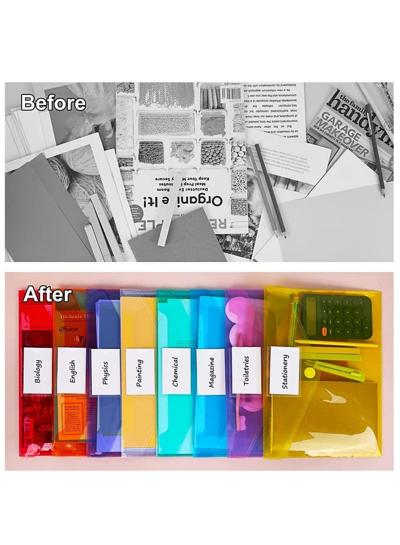 دايلي شيك 12 قطعة مغلفات بلاستيكية، مجلدات ملفات مقاس A4 مع إغلاق زر مزدوج وملصق، عتاد تنظيم الملفات الشفاف للمدرسة والمكتب، مغلفات بوليستيرين مقاس خطاب 8 ألوان متنوعة. - Image 2