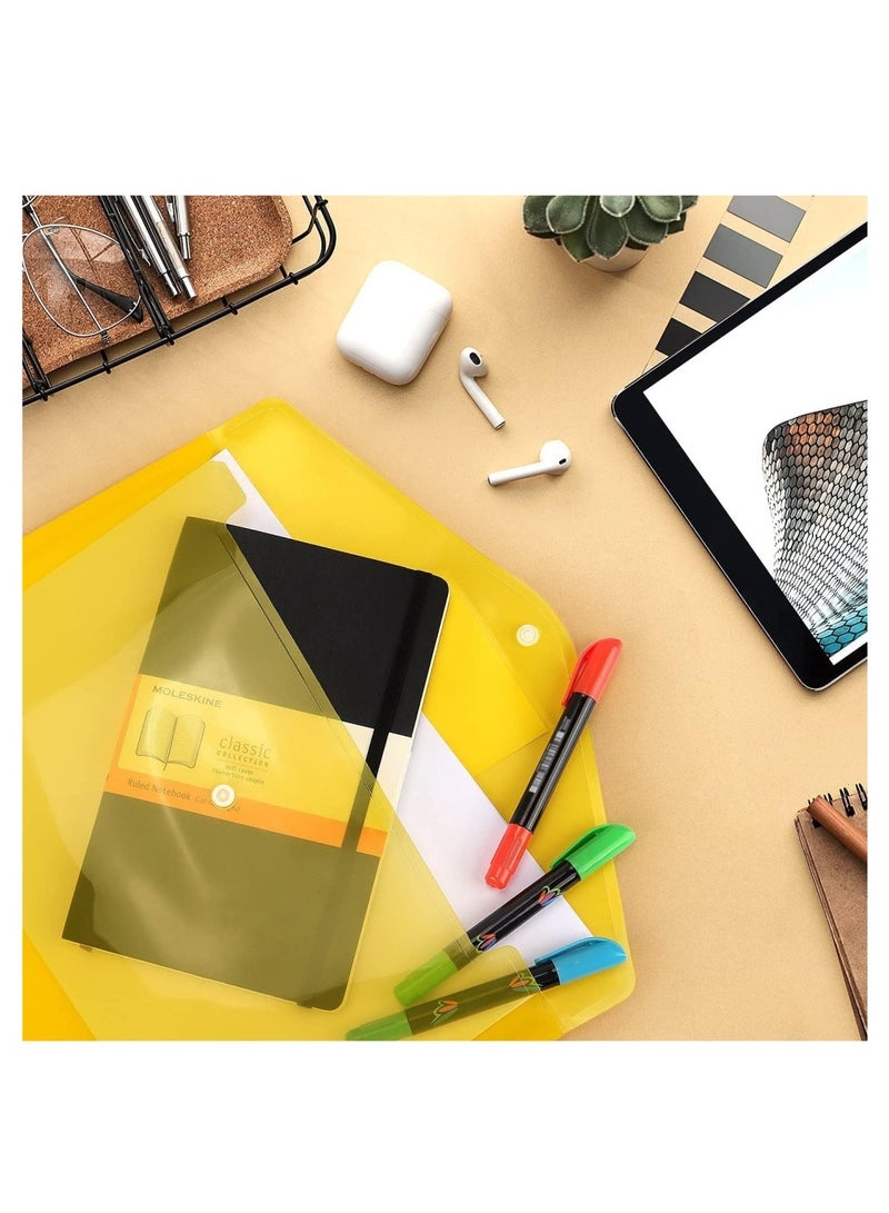 دايلي شيك 12 قطعة مغلفات بلاستيكية، مجلدات ملفات مقاس A4 مع إغلاق زر مزدوج وملصق، عتاد تنظيم الملفات الشفاف للمدرسة والمكتب، مغلفات بوليستيرين مقاس خطاب 8 ألوان متنوعة. - Image 3