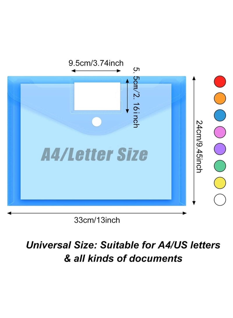 دايلي شيك 12 قطعة مغلفات بلاستيكية، مجلدات ملفات مقاس A4 مع إغلاق زر مزدوج وملصق، عتاد تنظيم الملفات الشفاف للمدرسة والمكتب، مغلفات بوليستيرين مقاس خطاب 8 ألوان متنوعة. - Image 4