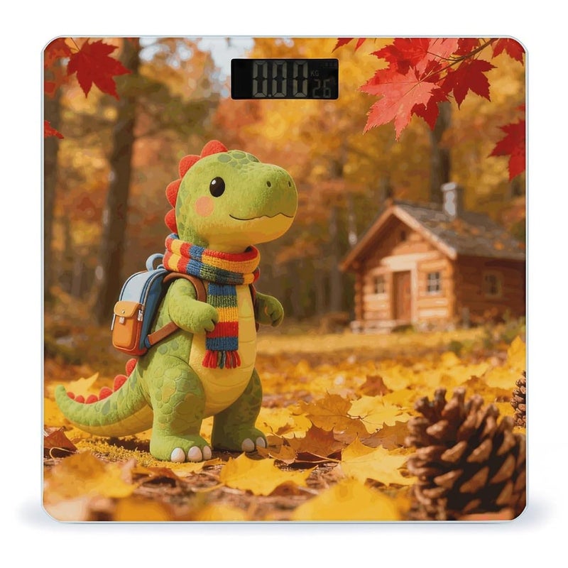 Little Dinosaur's Autumn Forest Roaming Weight Scale Household High Precision Digital Body Scale Cute Compact Slim Bathroom Scale Sleek Modern Personal Body Weighing Machine For Bedroom Kitchen And Ba - Image 1