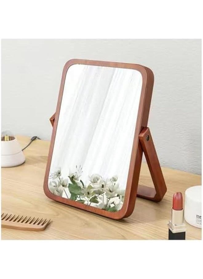 HOOKOR Wood Table Makeup Mirrors for Women - Rectangle Wall-Mounted Mirrors Desk Mirrors for Living Room Bedroom Birthday Gifts,Dark Brown  - Image 1