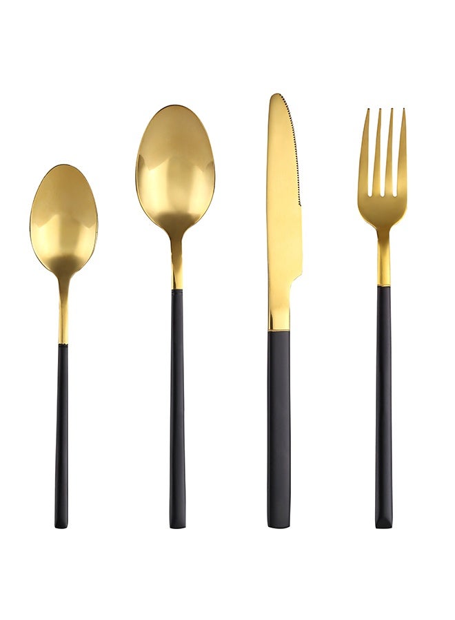 4-Piece Premium Cutlery Set - Black/Gold Stainless Steel Utensils with Mirror Polished Finish, Food-Grade Steel & Anti-Rust Coating - Luxury Dining Set for Steak, Salad, Dinner & Formal Events - Image 3