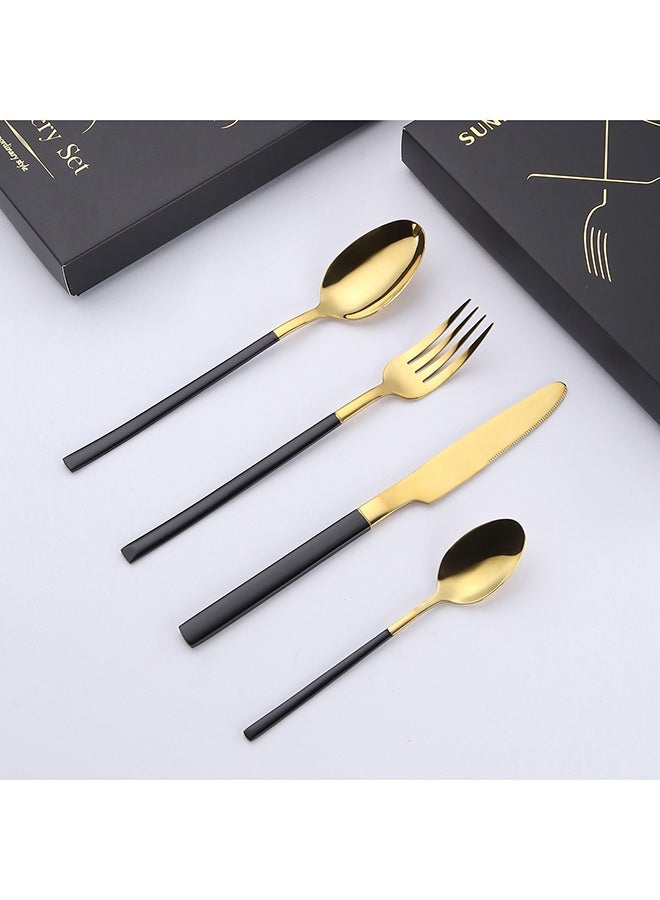 4-Piece Premium Cutlery Set - Black/Gold Stainless Steel Utensils with Mirror Polished Finish, Food-Grade Steel & Anti-Rust Coating - Luxury Dining Set for Steak, Salad, Dinner & Formal Events - Image 1