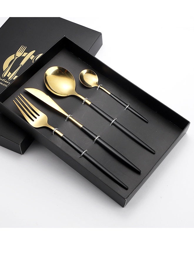 4-Piece Premium Cutlery Set - Black/Gold Stainless Steel Utensils with Mirror Polished Finish, Food-Grade Steel & Anti-Rust Coating - Luxury Dining Set for Steak, Salad, Dinner & Formal Events - Image 4