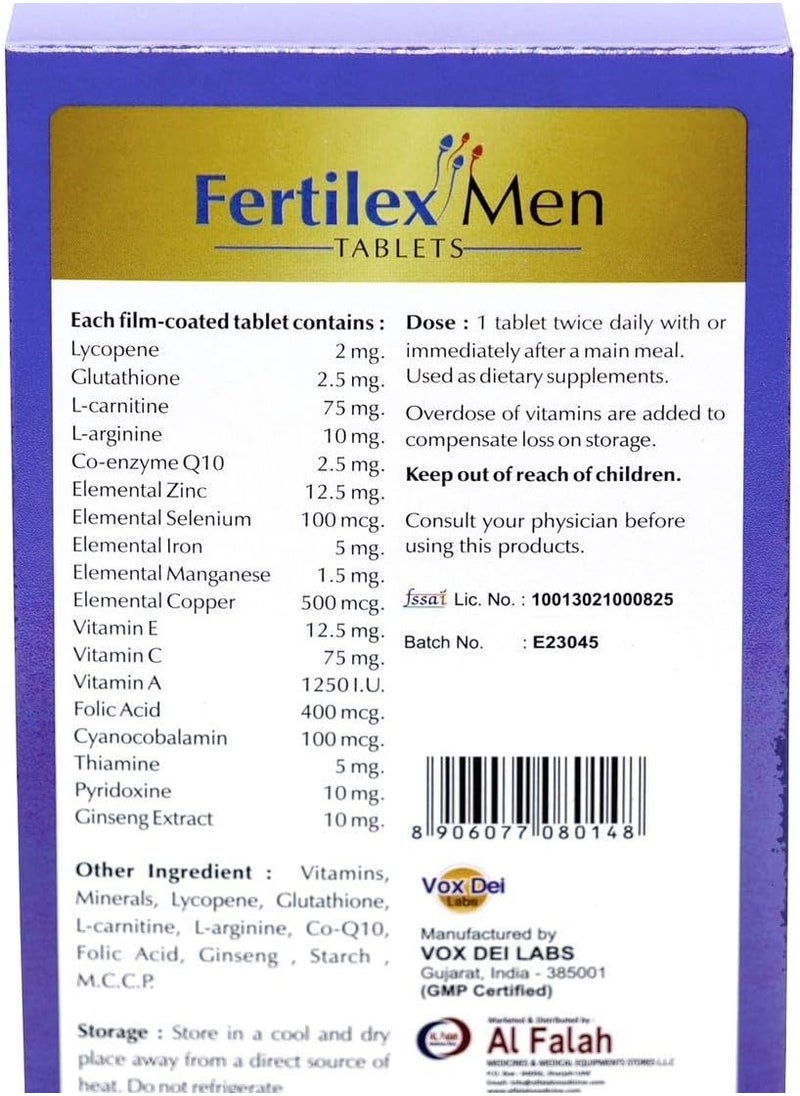 Vox Dei Labs Fertilex Men Tablets - 60 Tablets | Enriched with L-Carnitine, Lycopene, L-Arginine, Glutathione, CoQ10, Zinc, Selenium, Folic Acid & Micronutrients  - Image 2