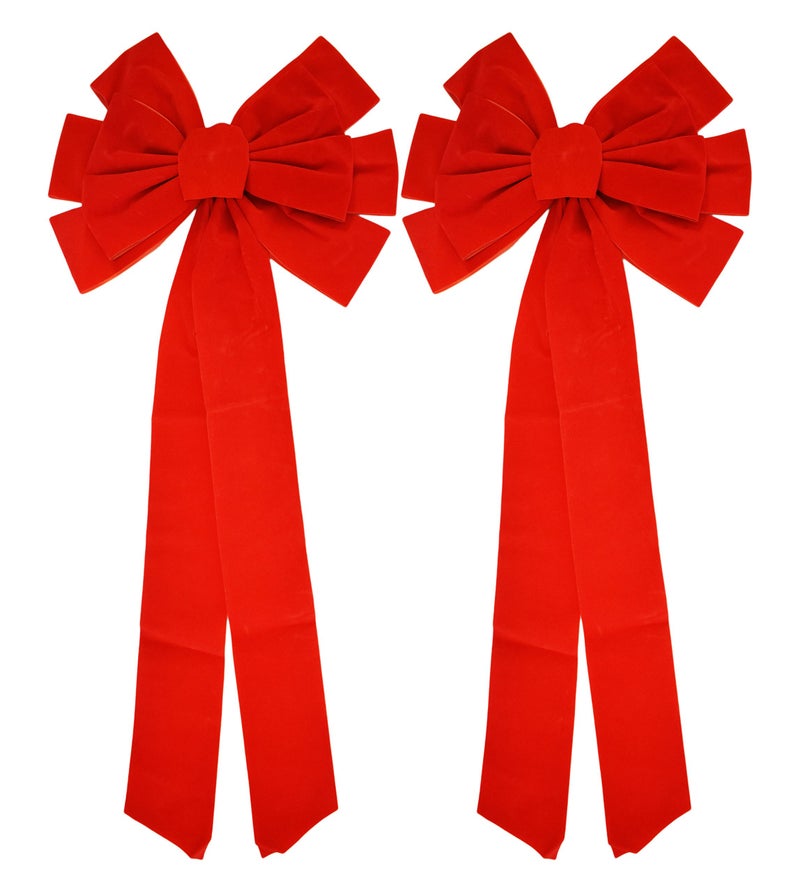 Black Duck Brand Set of 2 Red Velvet Bows 26 Long 10 Wide 10 Loop HolidayChristmas Bows