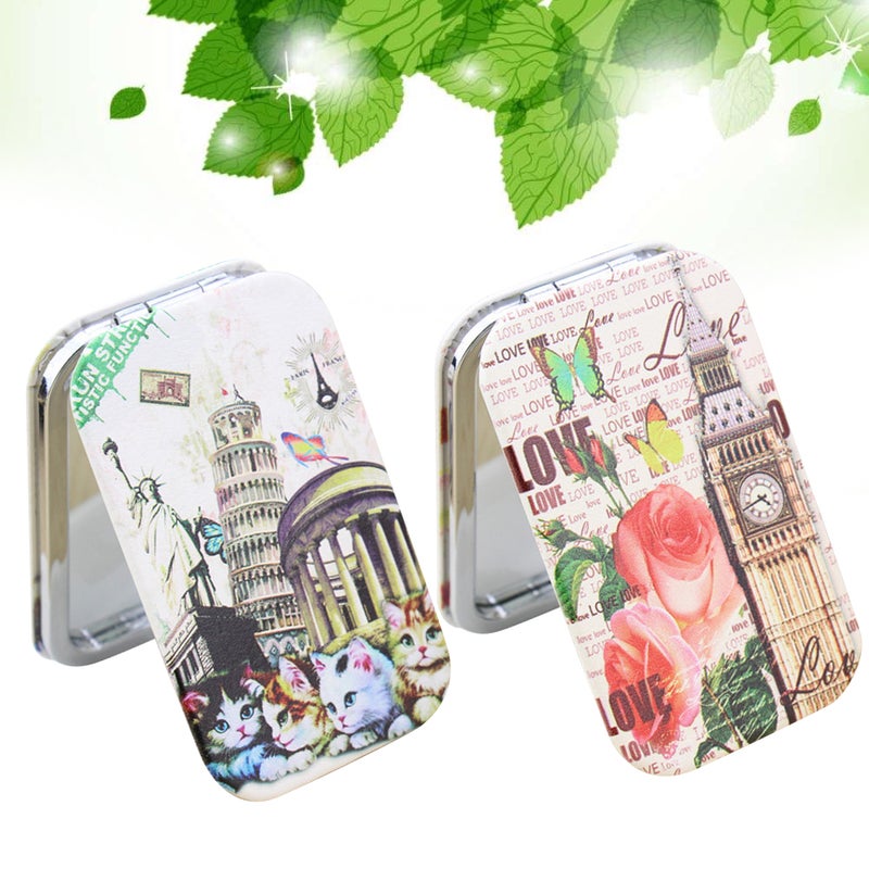 4 pcs Rectangular Cosmetic Mirrors Foldable Makeup Mirror Printing Pocket for Girls Women Ladies Random Pattern - Image 1
