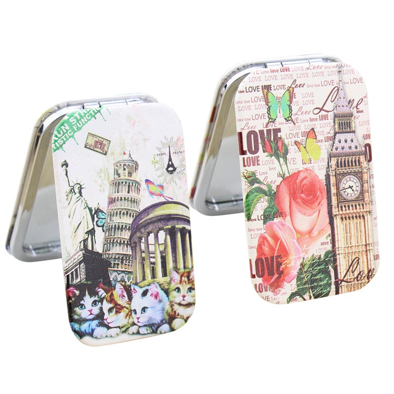 4 pcs Rectangular Cosmetic Mirrors Foldable Makeup Mirror Printing Pocket for Girls Women Ladies Random Pattern - Image 2