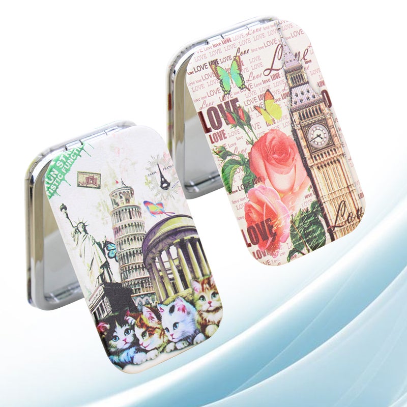4 pcs Rectangular Cosmetic Mirrors Foldable Makeup Mirror Printing Pocket for Girls Women Ladies Random Pattern - Image 4
