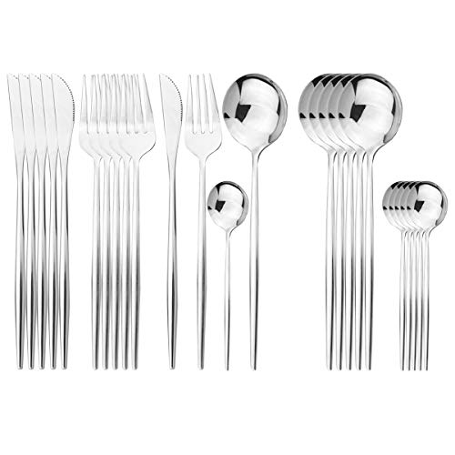Uniturcky Silver Silverware Set, 24-Piece Stainless Steel Flatware Set Service For 6, Mirror Polished Tableware Cutlery Set Knife Fork And Spoon For Home & Restaurant, Dishwasher Safe - Image 1