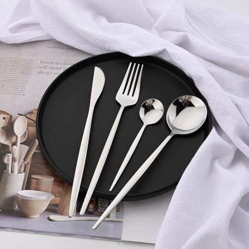 Uniturcky Silver Silverware Set, 24-Piece Stainless Steel Flatware Set Service For 6, Mirror Polished Tableware Cutlery Set Knife Fork And Spoon For Home & Restaurant, Dishwasher Safe - Image 3