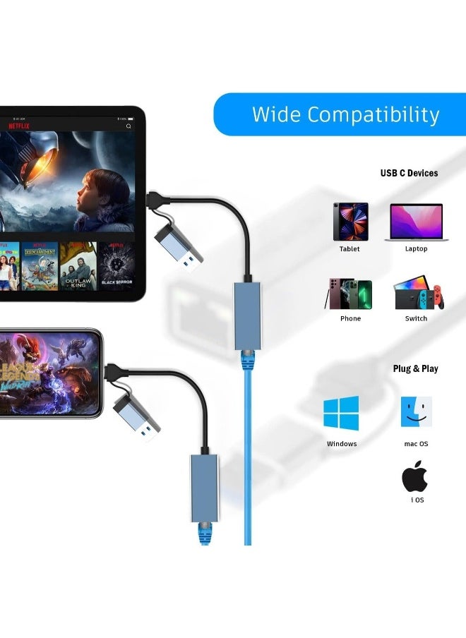 ماركة غير محددة محول USB إلى Ethernet، USB 3.0/USB C إلى RJ45 محول Ethernet، محول LAN بسرعة 100 ميجابت في الثانية، محول شبكة نوع C Thunderbolt 3 لأجهزة التابلت/الموبايل/الكمبيوتر/ماك بوك/ويندوز/سيرفيس برو، وغيرها  - Image 3