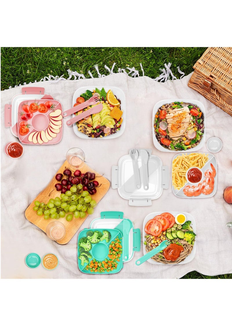 صندوق غداء سلطة بطبقتين 55 أونصة مضاد للتسرب خالي من BPA حاوية بنو مع أدوات وأطباق إضافية للوجبات الصحية في التنقل - Image 4