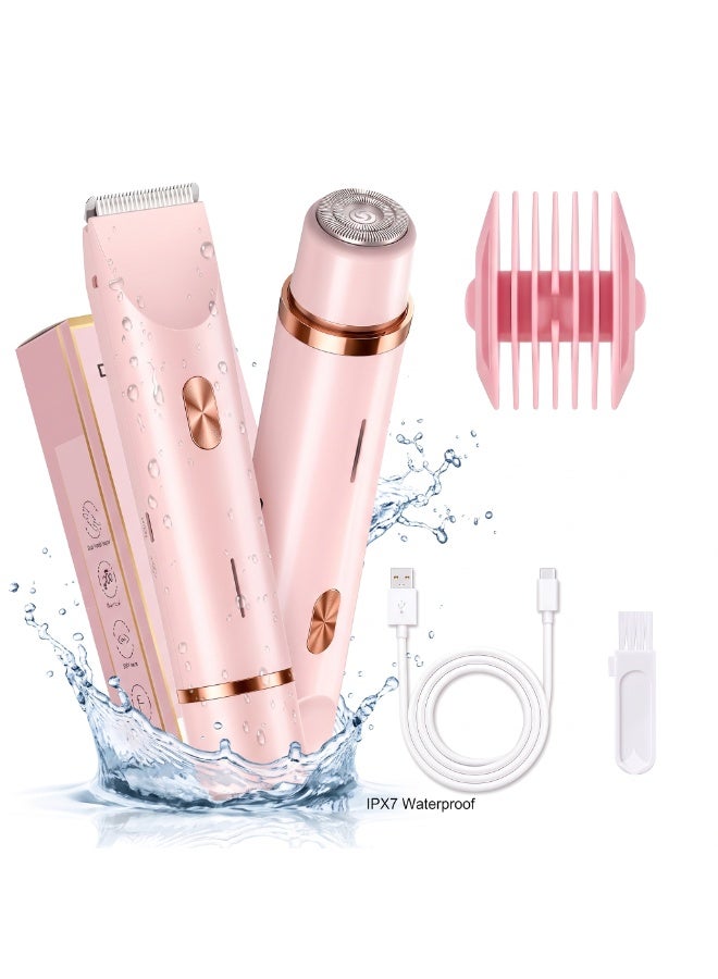 YoMaJ 2-in-1 Women's Electric Shaver & Bikini Trimmer | Dual-Head Electric Razor for Women Legs, Face, Underarms & Pubic Hair Remover | Waterproof Wet & Dry Use Painless Lady Shaver | Portable USB Rechargeable Multifunctional Beauty Gift Set (Pink) - Image 1
