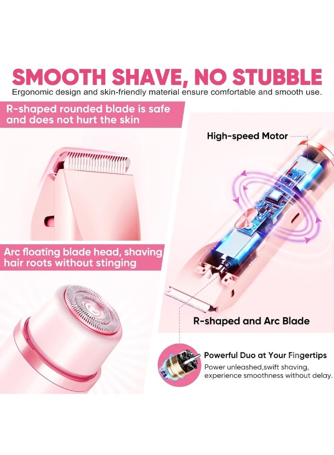 YoMaJ 2-in-1 Women's Electric Shaver & Bikini Trimmer | Dual-Head Electric Razor for Women Legs, Face, Underarms & Pubic Hair Remover | Waterproof Wet & Dry Use Painless Lady Shaver | Portable USB Rechargeable Multifunctional Beauty Gift Set (Pink) - Image 3