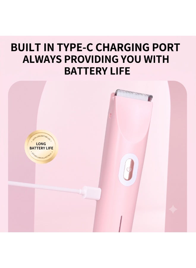 YoMaJ 2-in-1 Women's Electric Shaver & Bikini Trimmer | Dual-Head Electric Razor for Women Legs, Face, Underarms & Pubic Hair Remover | Waterproof Wet & Dry Use Painless Lady Shaver | Portable USB Rechargeable Multifunctional Beauty Gift Set (Pink) - Image 4