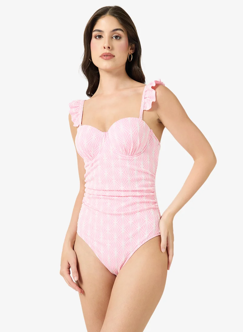 ايلا ملابس سباحة مطبوعة بكتف مكشكش