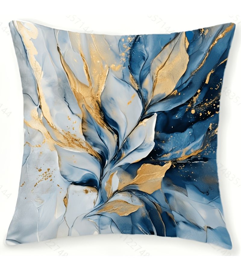 Gilded Blue And White Peony Theme Pillowcase Set 4 Pieces 40 X 40 Cm Ink Blue Base With Large White Peony Print Premium Feel Modern Living Room Decor Enhancing Space Quality 2D Flat Printing - Image 5