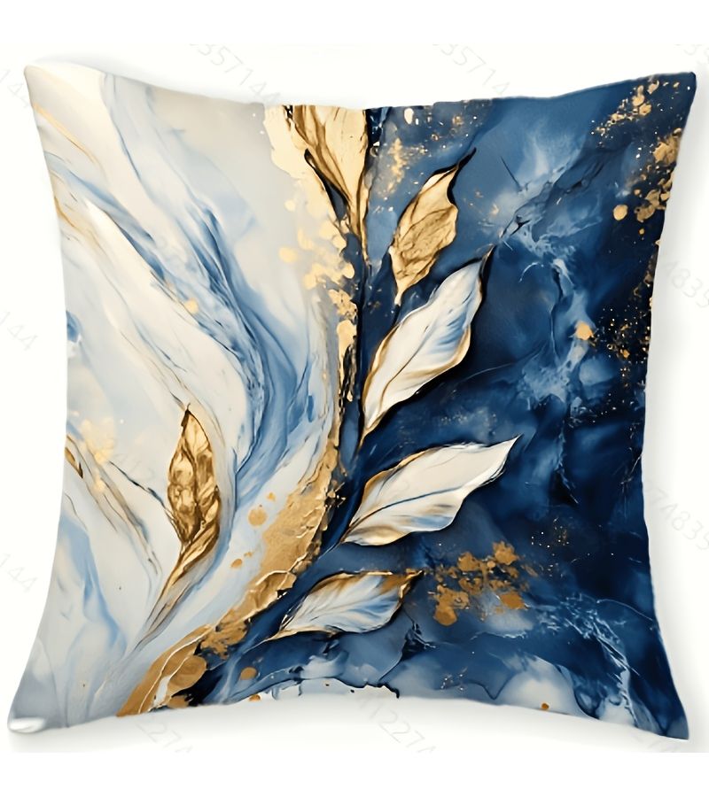 Gilded Blue And White Peony Theme Pillowcase Set 4 Pieces 40 X 40 Cm Ink Blue Base With Large White Peony Print Premium Feel Modern Living Room Decor Enhancing Space Quality 2D Flat Printing - Image 4