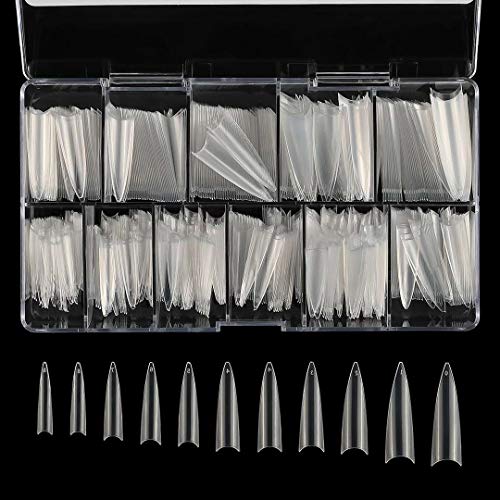 YIMART 500pcs Acrylic Medium Long Stiletto Nail Tips Easy Coffin Nails Sharp False Nail Art Tips For Nails Salon With Box (Clear) - Image 1