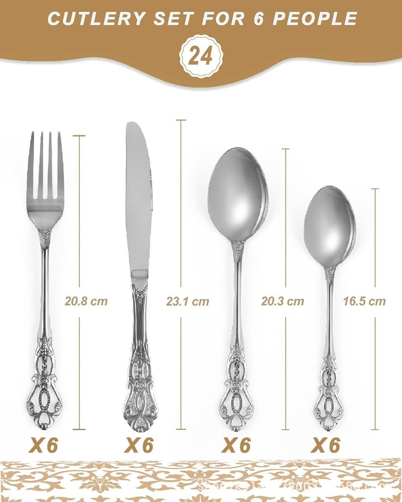 Cross-Border Best-Selling Retro Embossed Royal Stainless Steel Cutlery Set - Steak Knives, Forks & Dessert Spoons