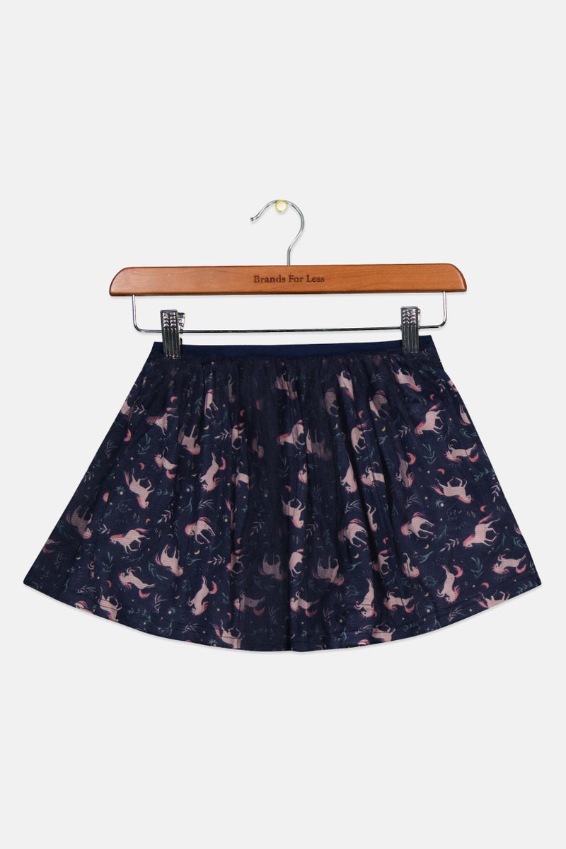 Sinsay Kid Girls Allover Print Mini Skirt, Navy Combo  - Image 1