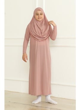 Sefa Merve One Piece Practical Child Prayer Dress with Headscarf 1985-06 Powder  - Image 1