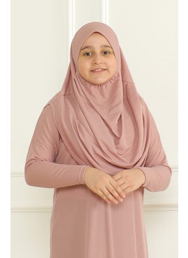 Sefa Merve One Piece Practical Child Prayer Dress with Headscarf 1985-06 Powder  - Image 3