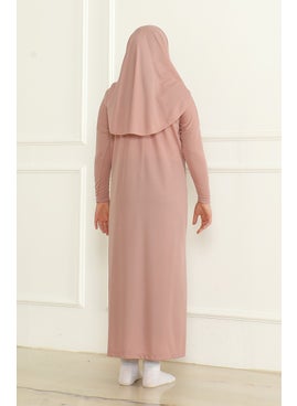 Sefa Merve One Piece Practical Child Prayer Dress with Headscarf 1985-06 Powder  - Image 4