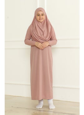 Sefa Merve One Piece Practical Child Prayer Dress with Headscarf 1985-06 Powder  - Image 2